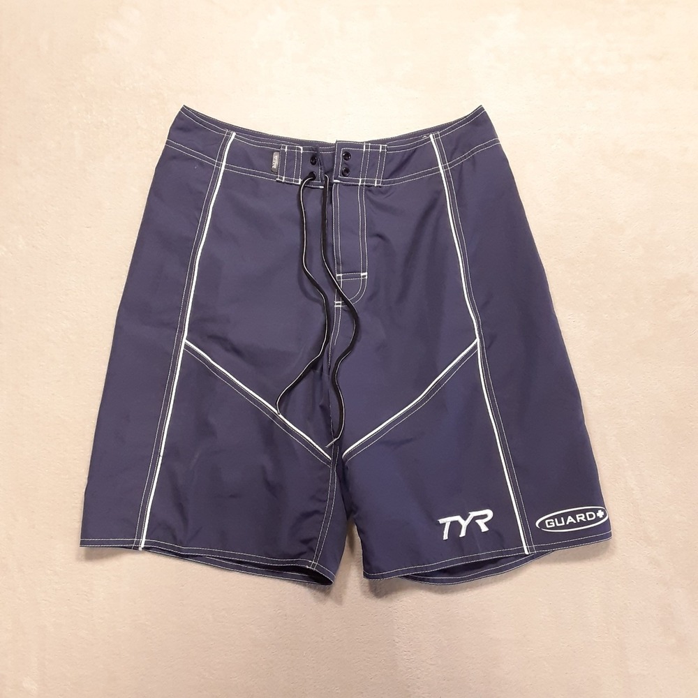 TYR Mens Gaurd Challenger Swim Shorts 32 Blue 10" Inseam